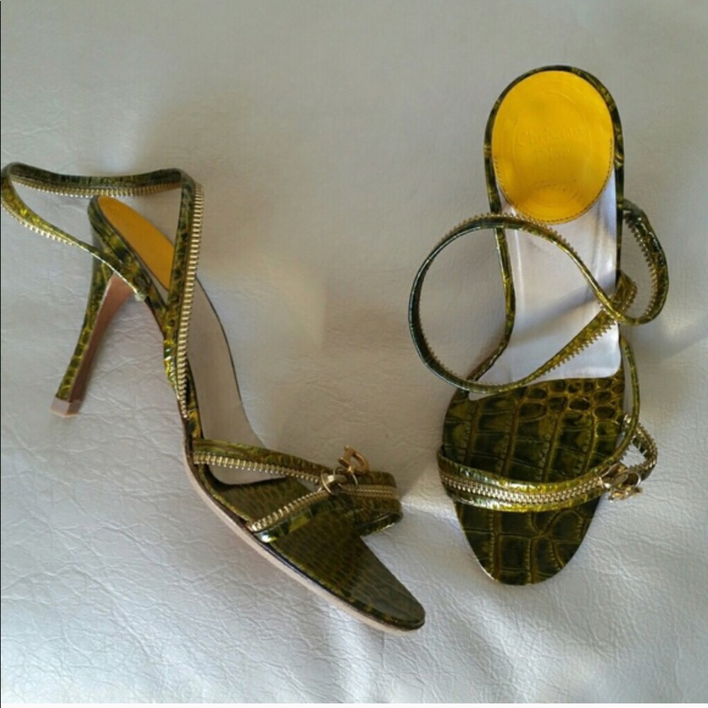 Vintage Christian Dior Heels Green Snakeskin 8/8.5